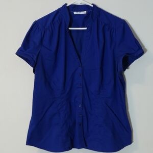 Ricki’s Cobalt Blue Short Sleeve Button Up Blouse Size 16 Professional